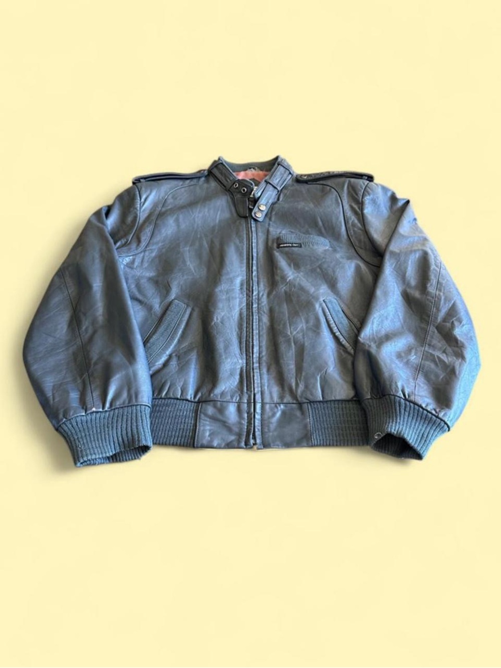 Vintage Members Only Gray Leather Bomber Racer Jacket Men’s Size L 42